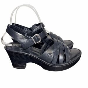 Born handcrafted footwear Black Leather Strappy Heels Sandals Size 7M F45103